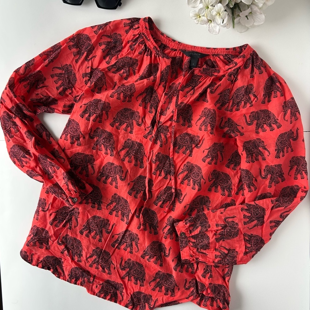 J. Crew Coral Tie Neck Top in Paisley Elephant. - Picture 5 of 6